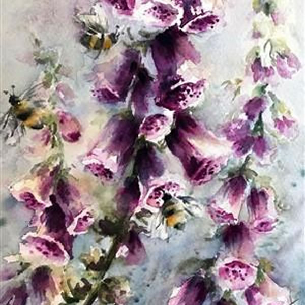 Nicky Hunter - Expressive Watercolour Day 1. Foxgloves and Bees