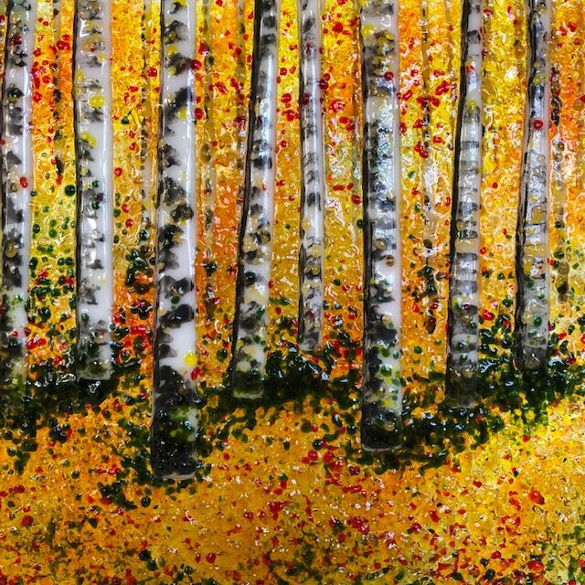 Fenella Miller - Fused Glass, Sunlit Birch Trees-SORRY FULLY BOOKED