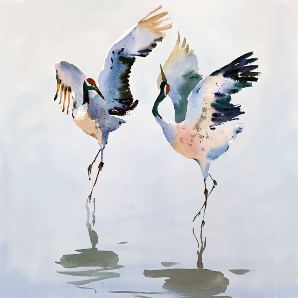 Jake Winkle - Glowing Watercolour, Cranes