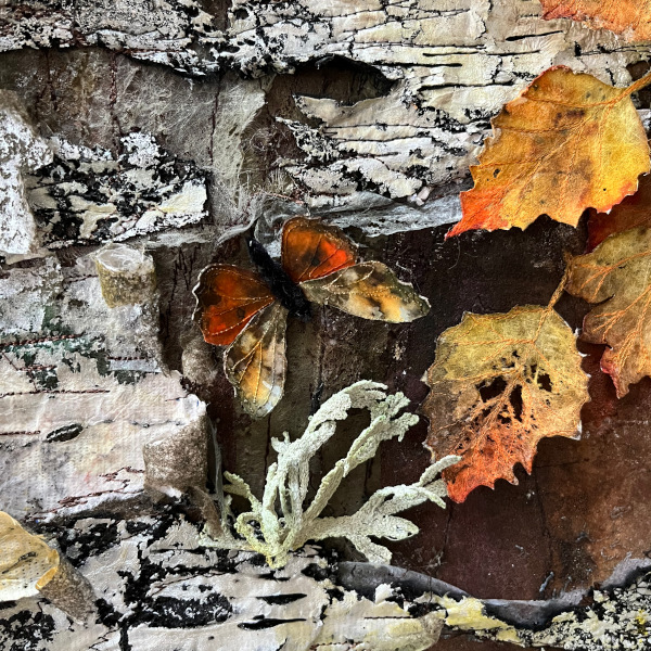 Bev Caleno - Silver Birch, Leaves and Moths, textile art (new for 2026)